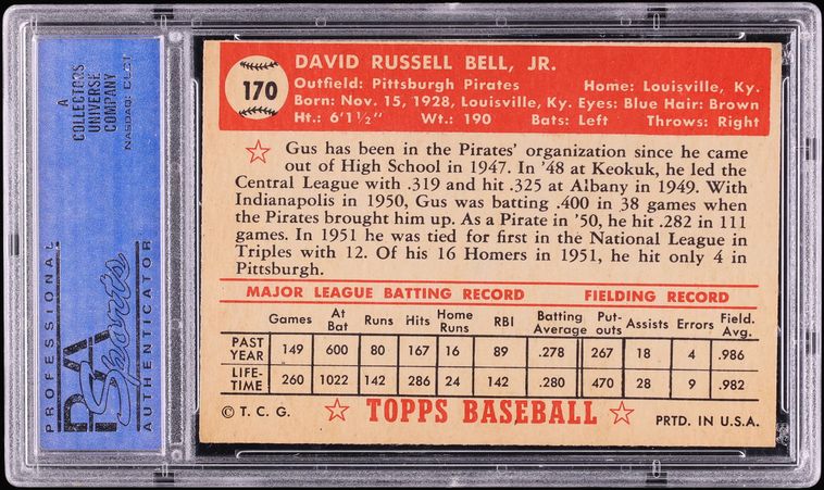 1952 Topps Gus Bell #170 PSA 7 NRMT