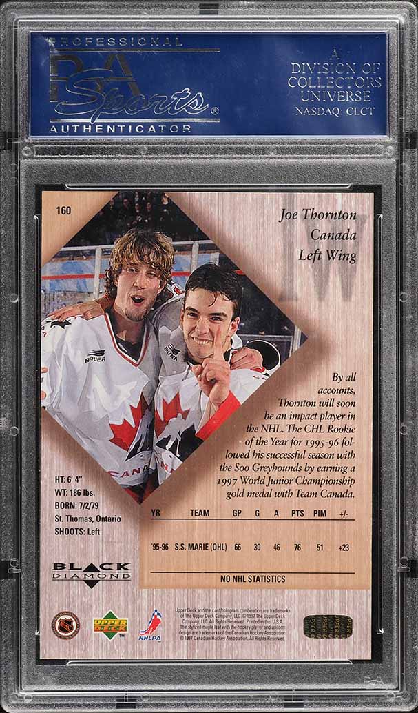 1996 Black Diamond Triple Gold Joe Thornton ROOKIE #160 PSA 10 GEM MINT