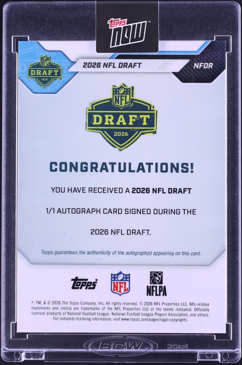 2026 Topps Now Draft White Opalfractor Keldric Faulk ROOKIE AUTO 1/1 #NFDR - Photo 2