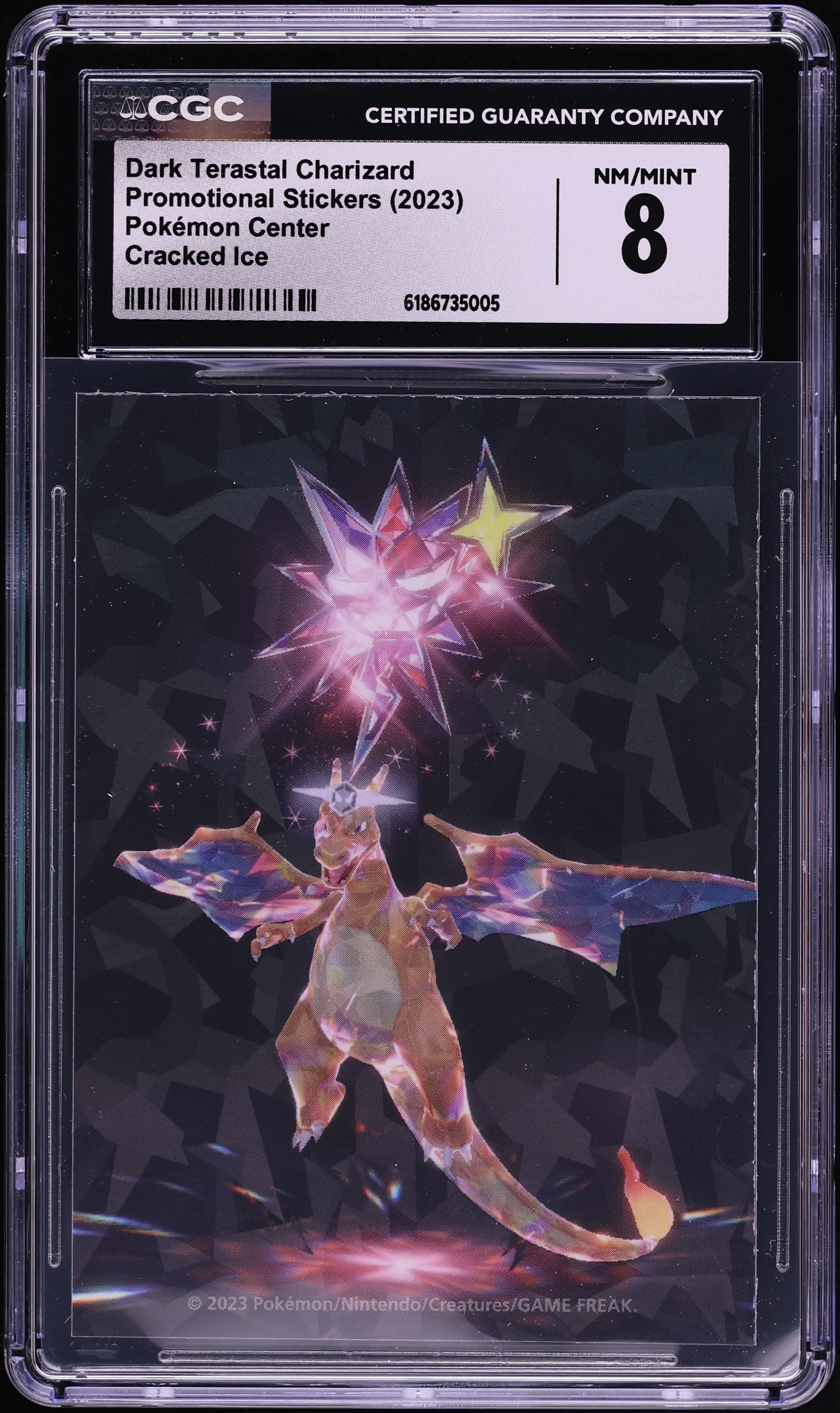 2023 Pokemon Center Promo Stickers Cracked Ice Dark Terastal Charizard CGC 8 NM-MT