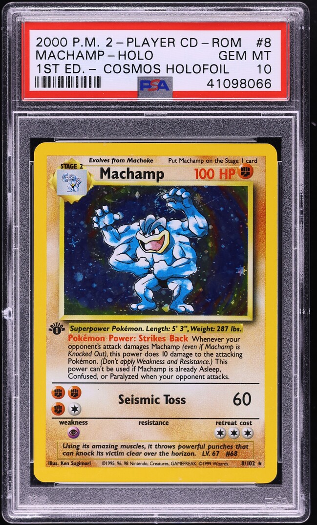 1999 Pokemon Base Set 1st Edition CD Starter Cosmos Holo Machamp #8 PSA 10 GEM MINT