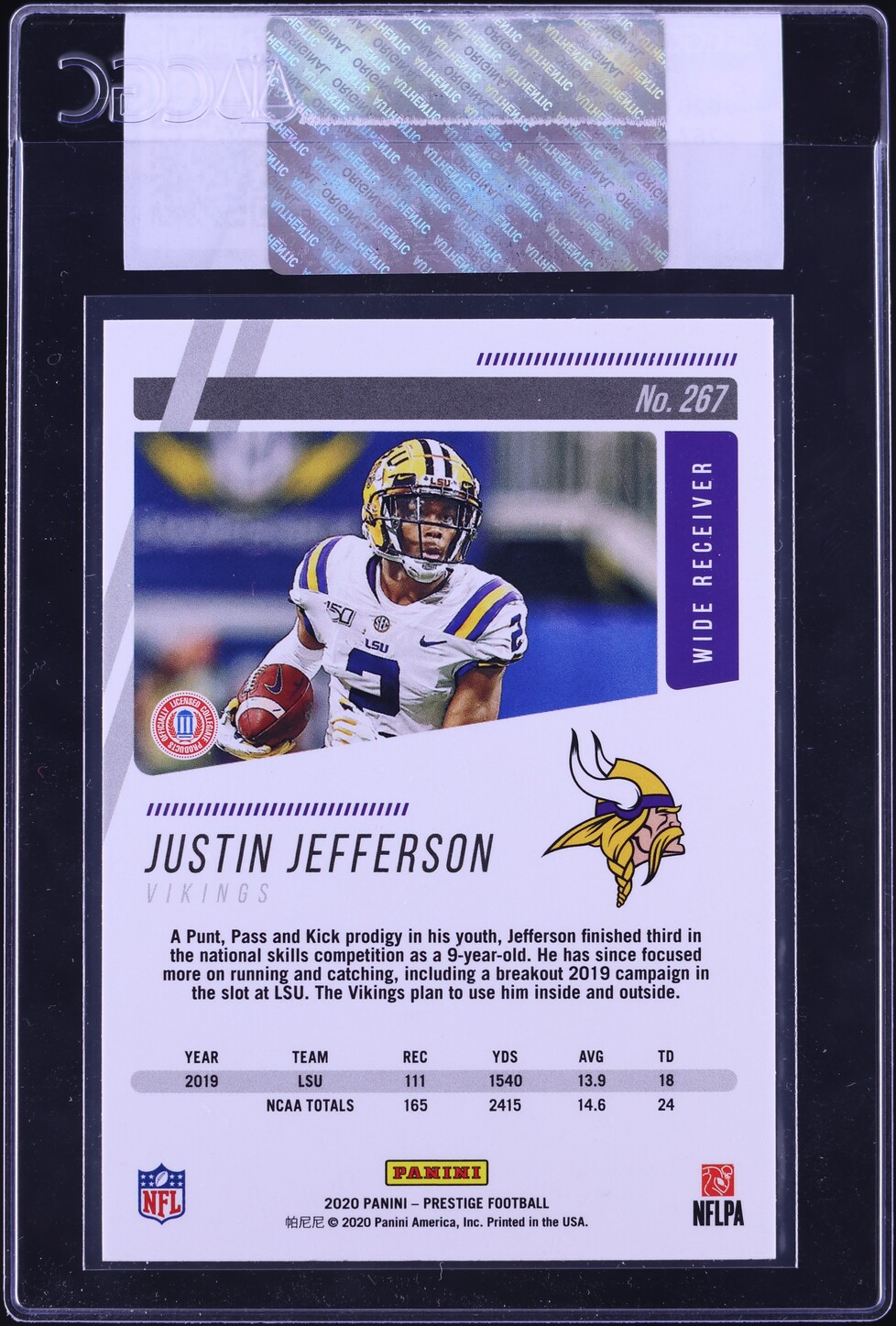 2020 Panini Prestige Justin Jefferson ROOKIE #267 CGC AUTH