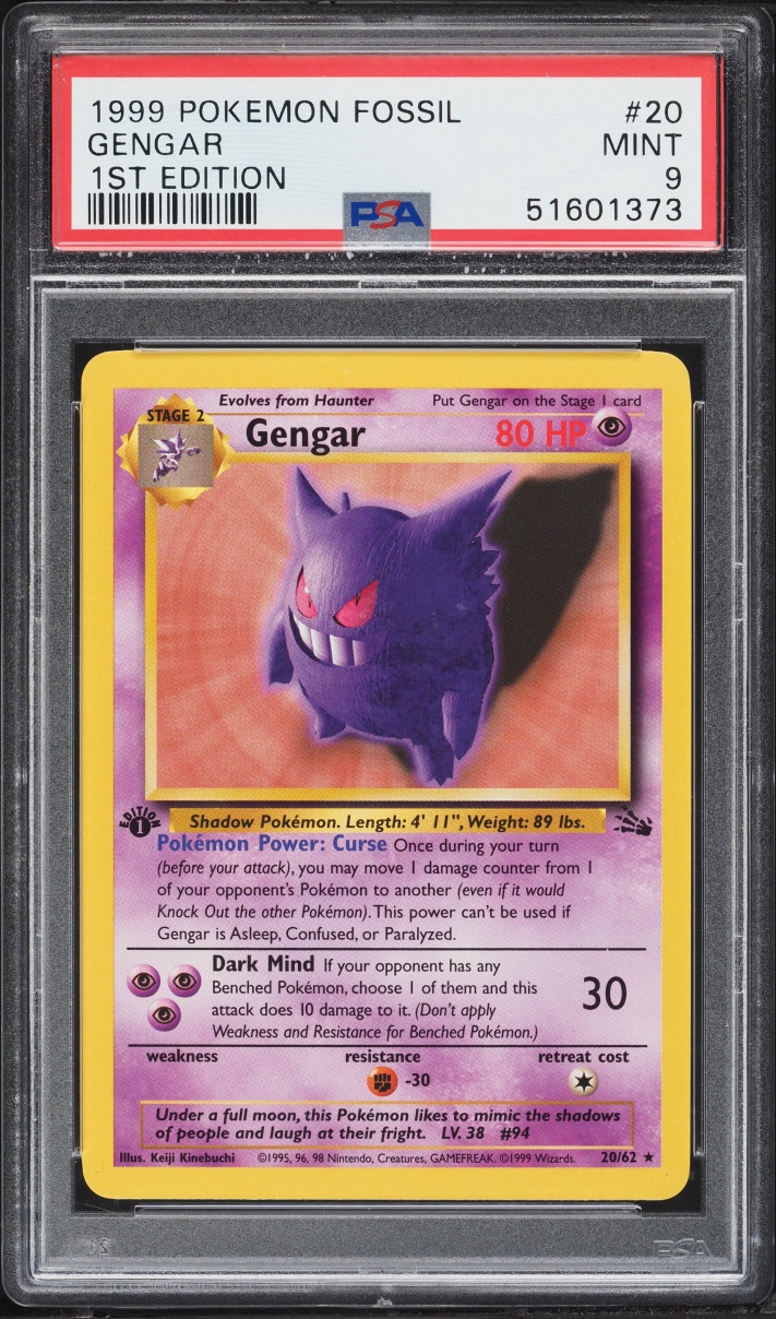 1999 Pokemon Fossil 1st Edition Gengar #20 PSA 9 MINT