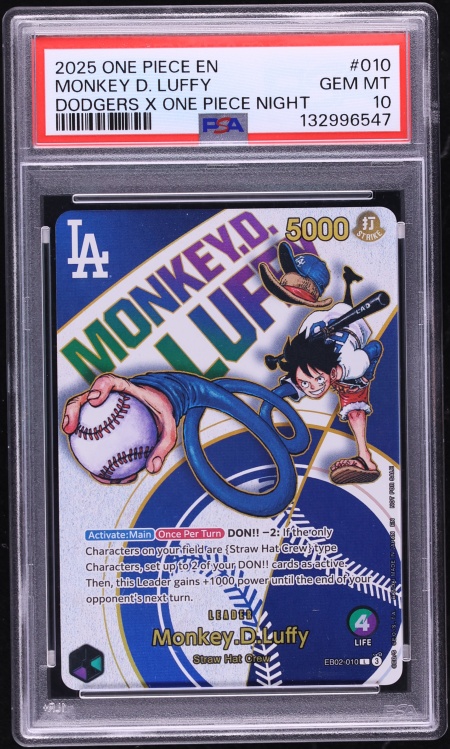 2025 One Piece Dodgers X Night Leader Monkey D. Luffy #EB02-010 PSA 10 GEM MINT