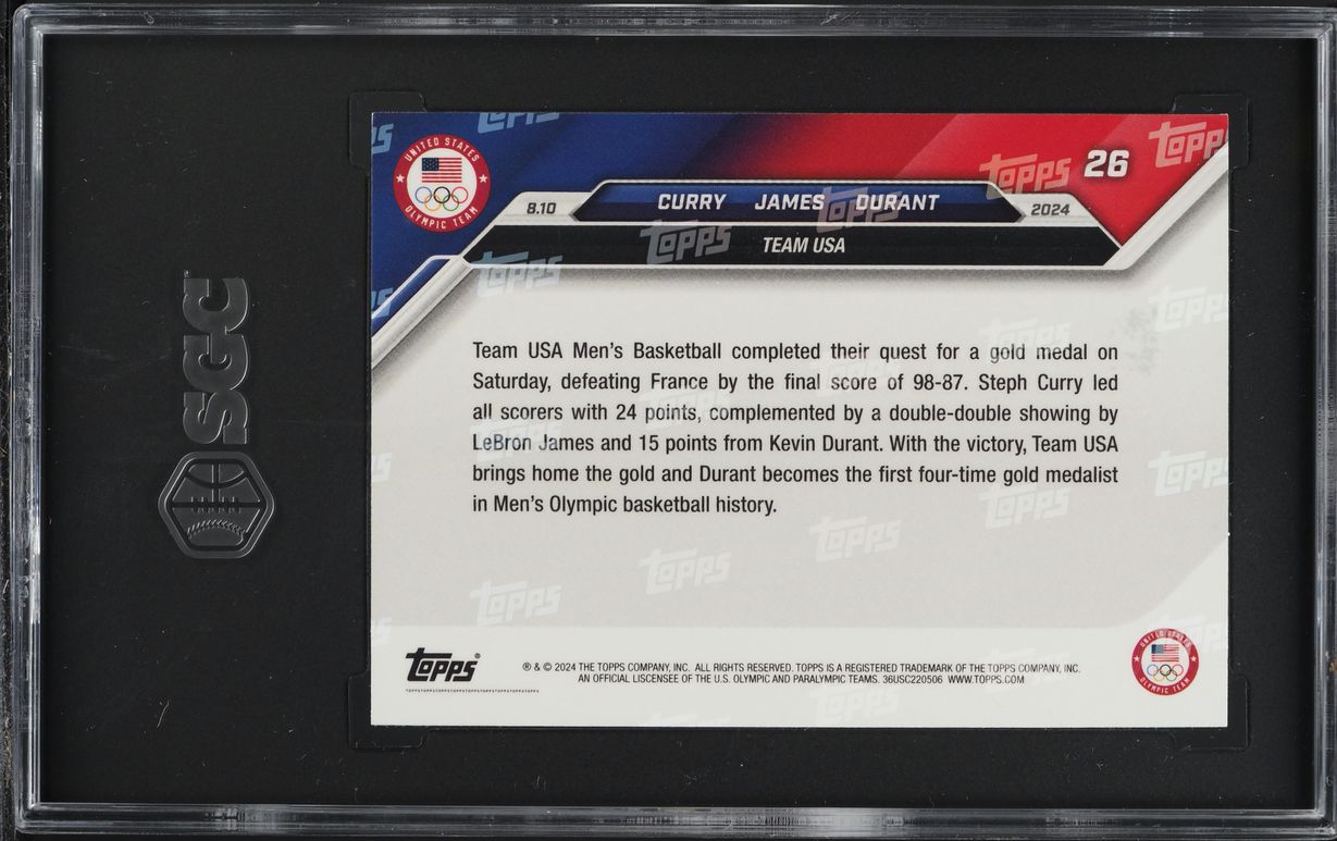 2024 Topps Now Olympic Games Stephen Curry LeBron James Kevin Durant #26 SGC 7