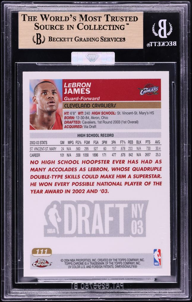 2003 Topps Chrome LeBron James ROOKIE #111 MBA BGS 10 PRISTINE