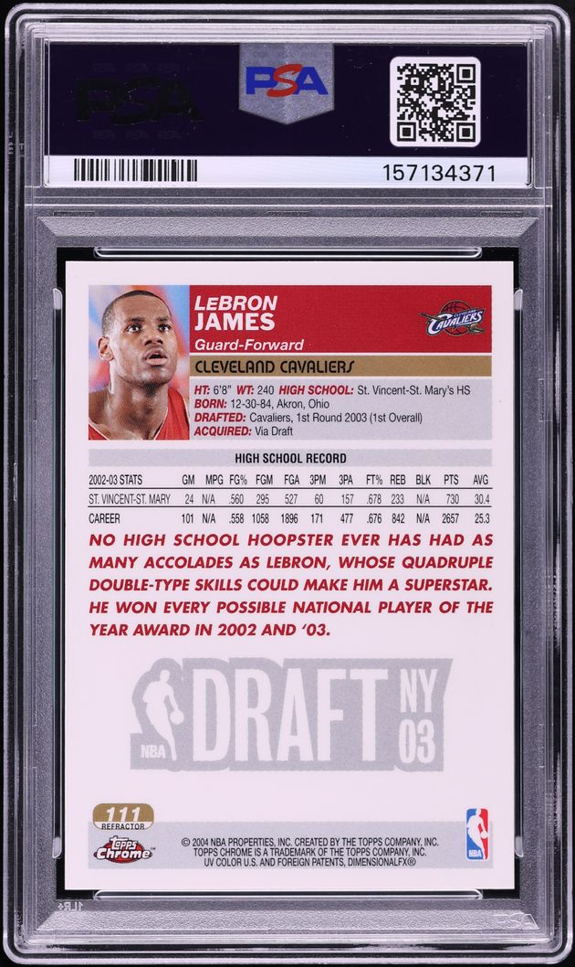 2003 Topps Chrome Refractor LeBron James ROOKIE #111 PSA 10 GEM MINT