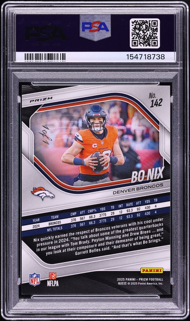 2025 Panini Prizm Choice Nebula Bo Nix 1/1 #142 PSA 10 GEM MINT