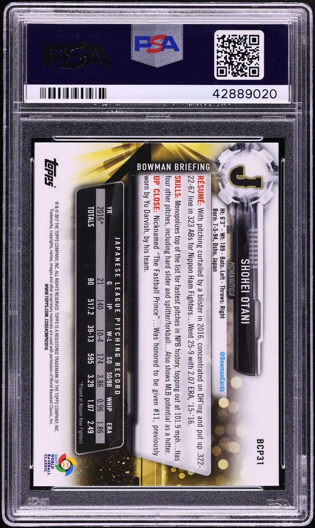 2018 Topps Transcendent Japan '17 Bowman Chrome Mega Box Shohei Ohtani ROOKIE AUTO /17 PSA 10