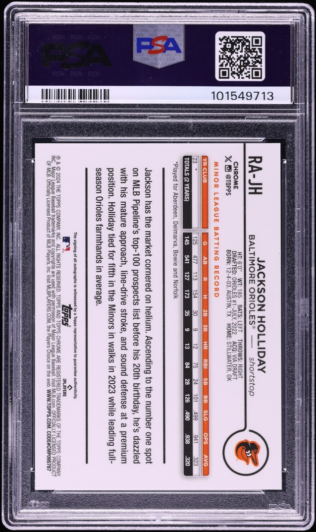 2024 Topps Chrome Update Black Red Lava Lamp Jackson Holliday RC AUTO DNA 10 /8 #RAJH PSA 9