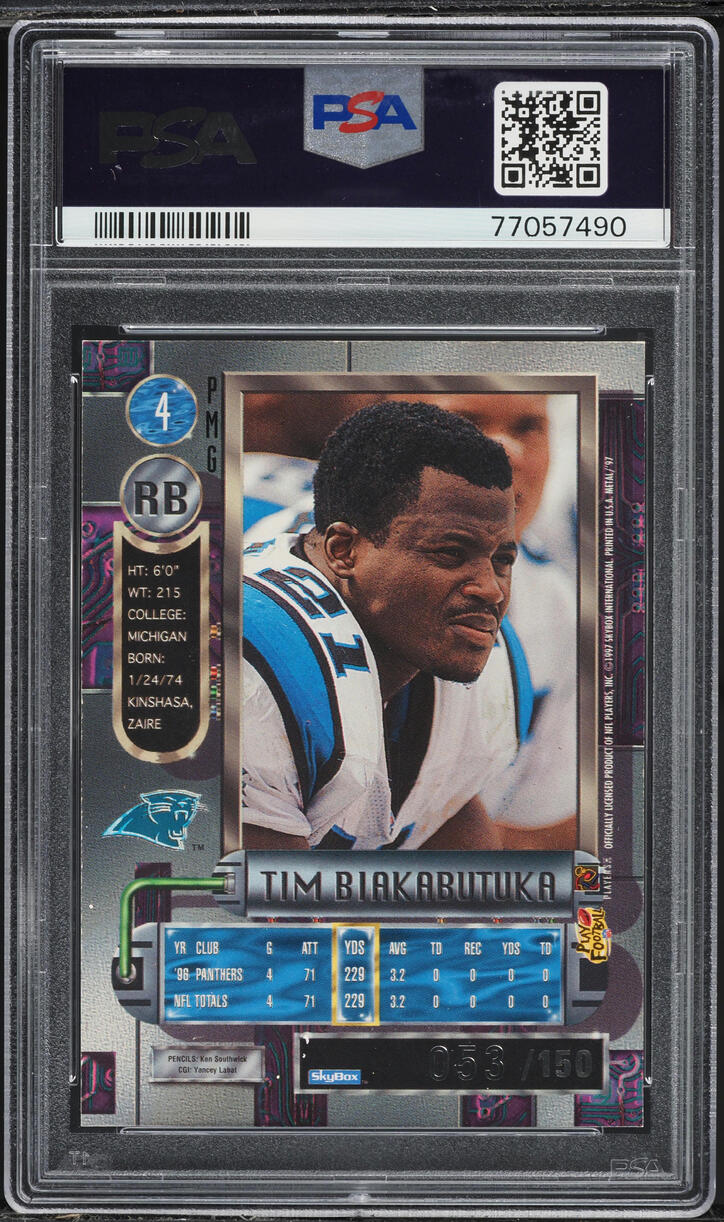 1997 Metal Universe Precious Metal Gems PMG Red Tim Biakabutuka /150 #4 PSA 7
