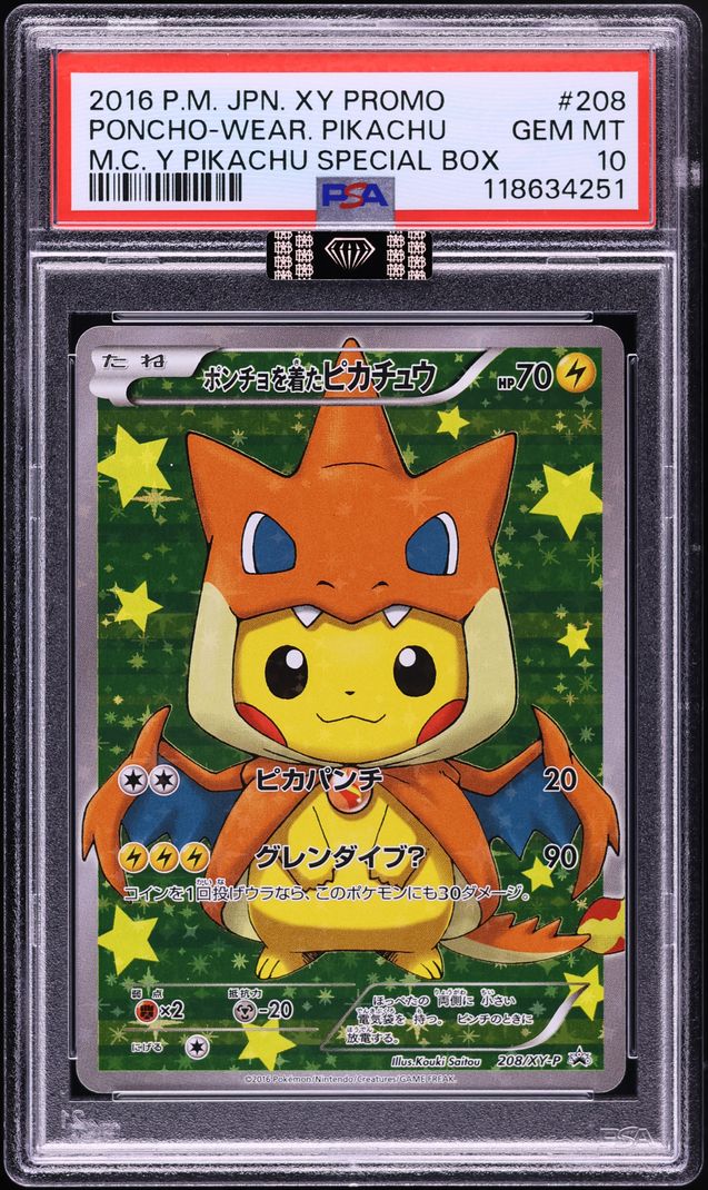 2016 Pokemon Japanese XY Promo Full Art Mega Charizard Y Poncho Pikachu #208 MBA PSA 10 GEM