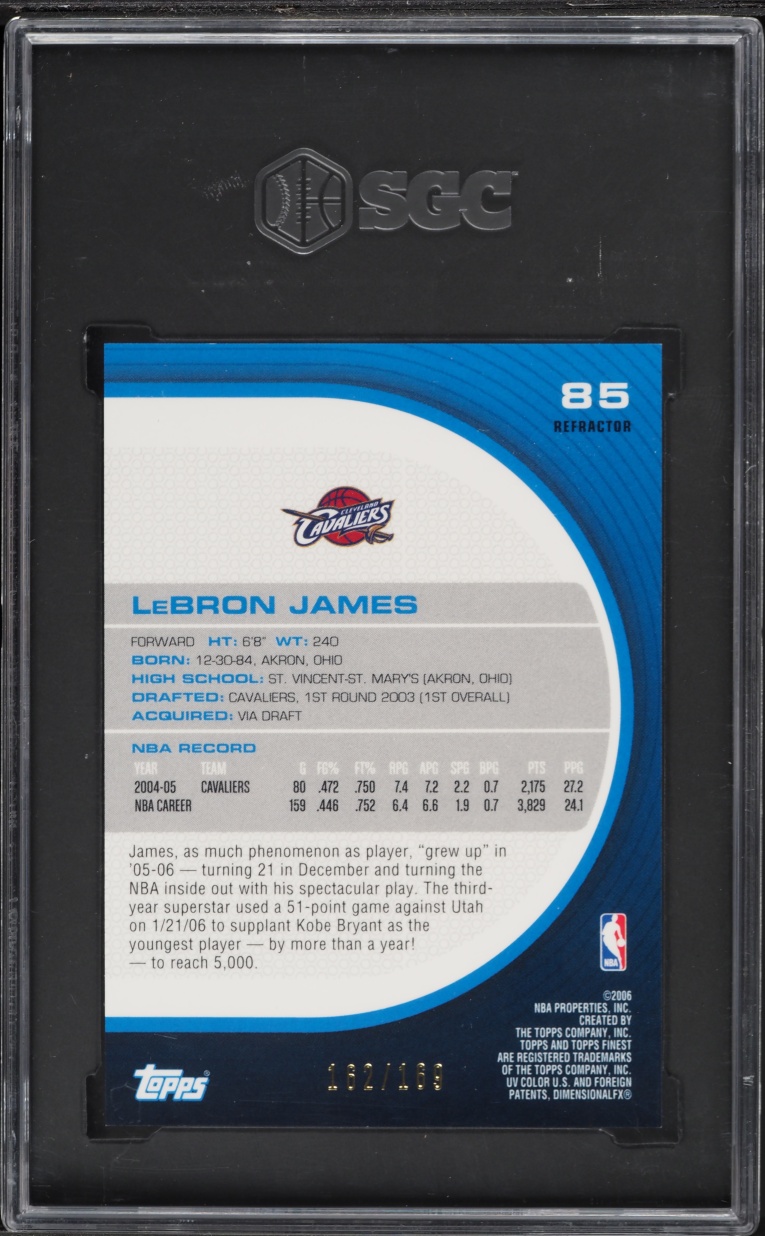 2005 Finest Red Refractor LeBron James /169 #85 SGC 9.5 MINT+