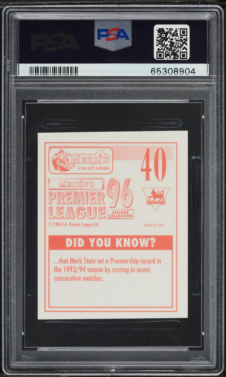 1995 Merlin's Premier League '96 Sticker David Beckham ROOKIE #40 PSA 5 ...