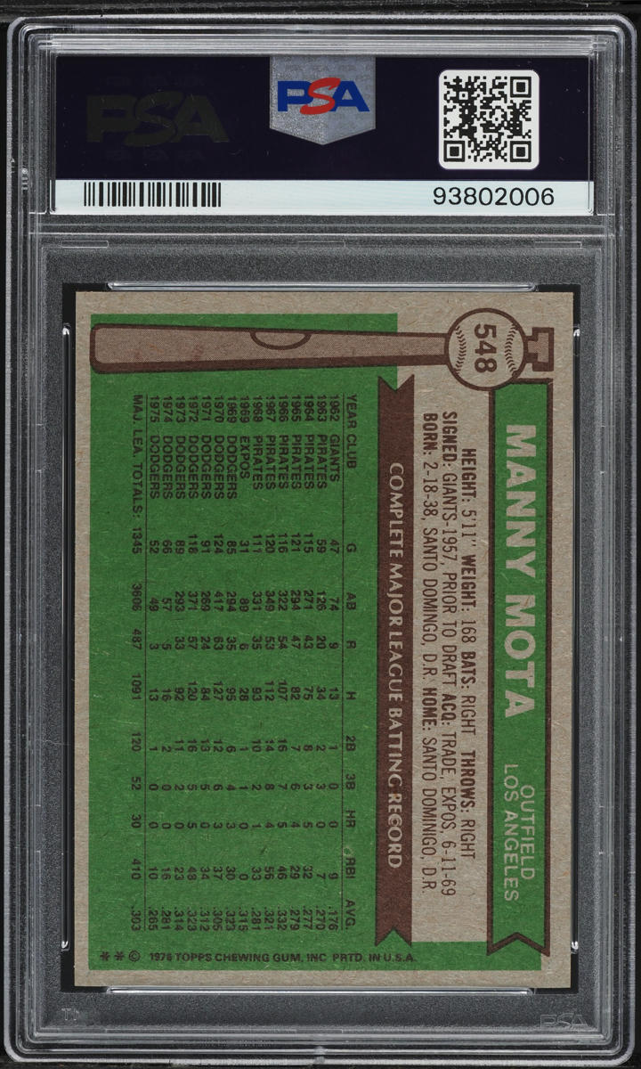 1976 Topps Manny Mota #548 PSA 10 GEM MINT