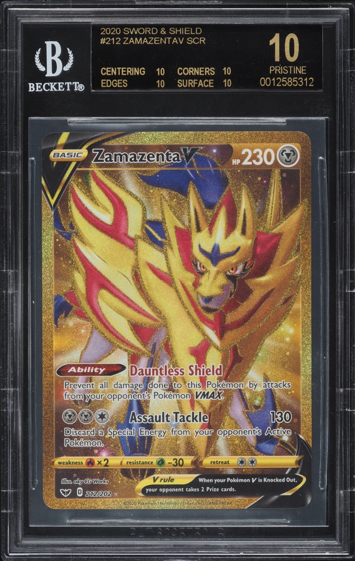2020 Pokemon Sword & Shield Gold Rare Zamazenta V #212 BGS 10 PRISTINE, BLACK LABEL
