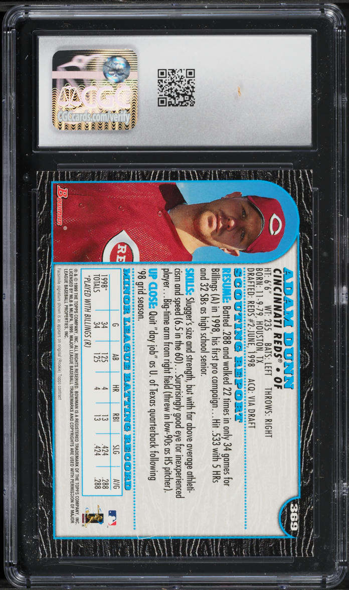 1999 Bowman Adam Dunn ROOKIE #369 CGC 10 GEM MINT