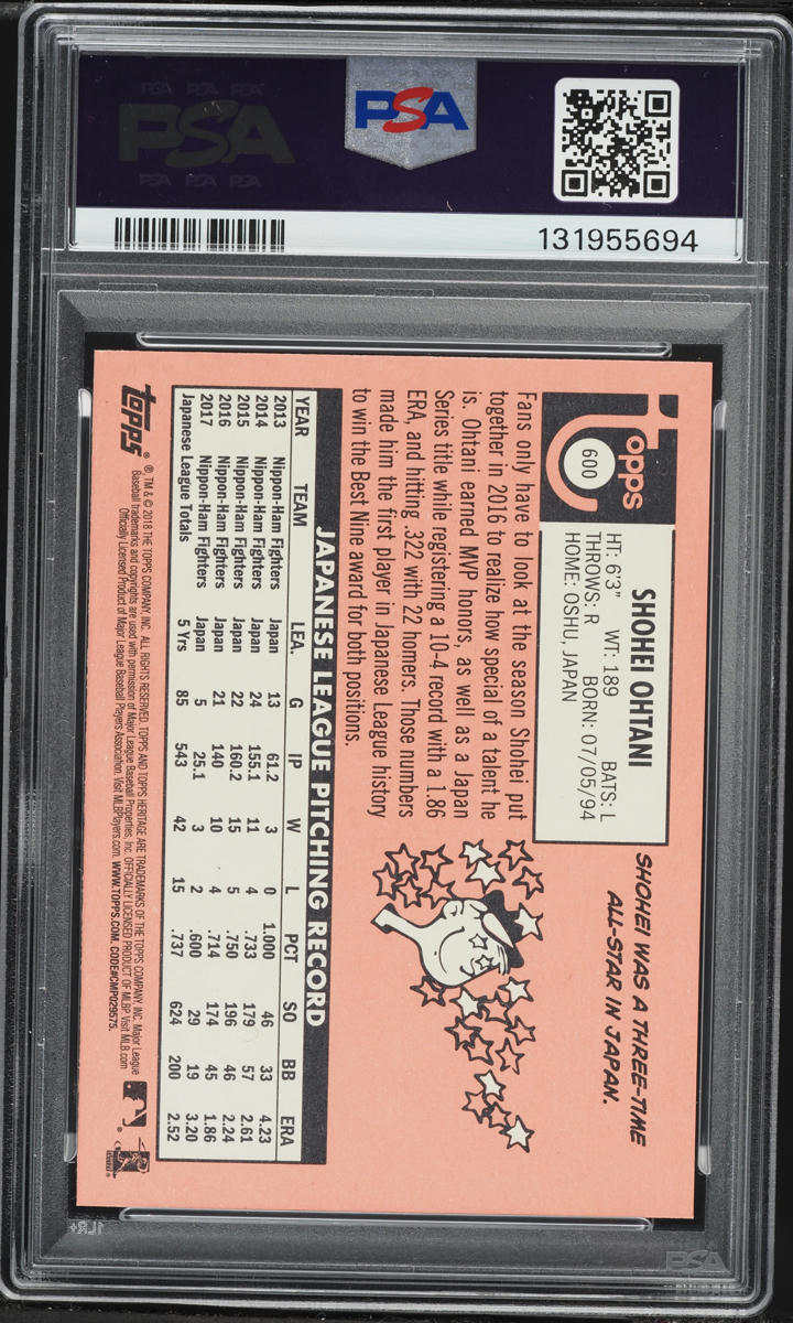 2018 Topps Heritage Shohei Ohtani ROOKIE #600 PSA 9 MINT