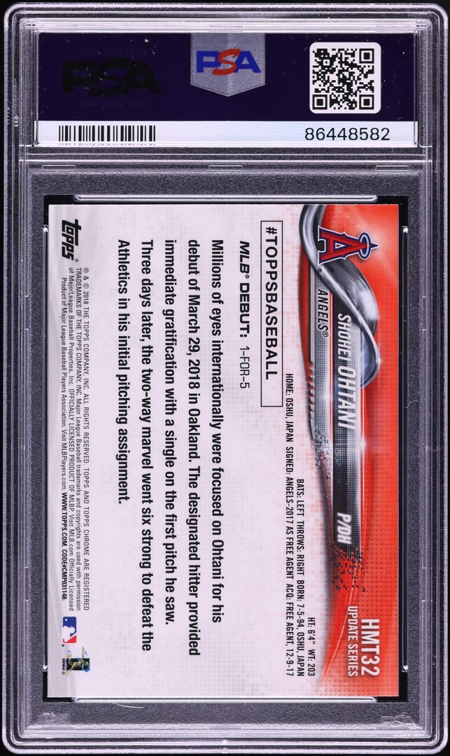 2018 Topps Chrome Update Shohei Ohtani ROOKIE #HMT32 PSA 10
