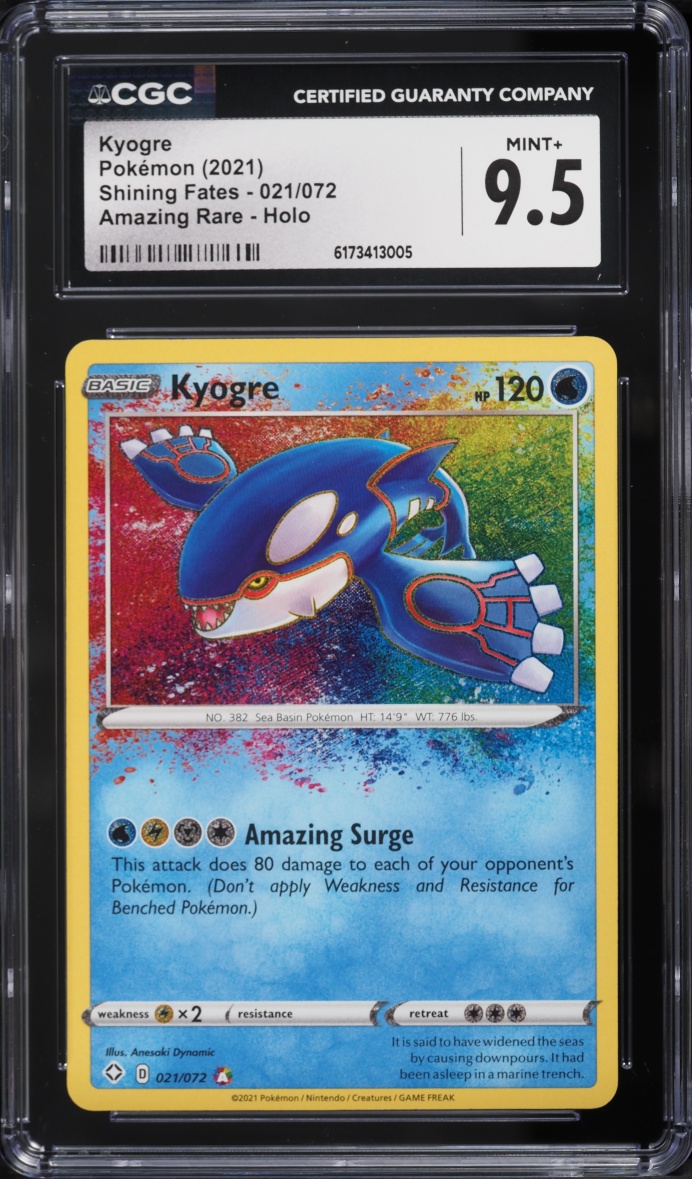 2021 Pokemon Sword & Shield Shining Fates Amazing Rare Kyogre #21 CGC 9.5 MINT+