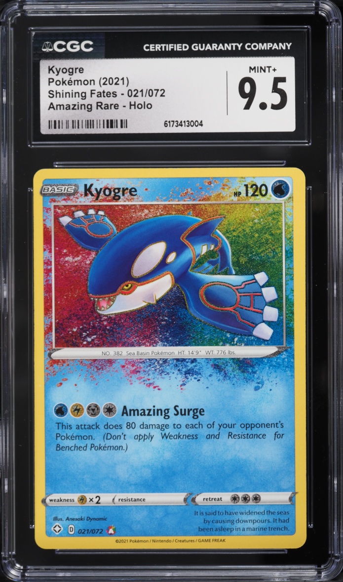 2021 Pokemon Sword & Shield Shining Fates Amazing Rare Kyogre #21 CGC 9.5 MINT+