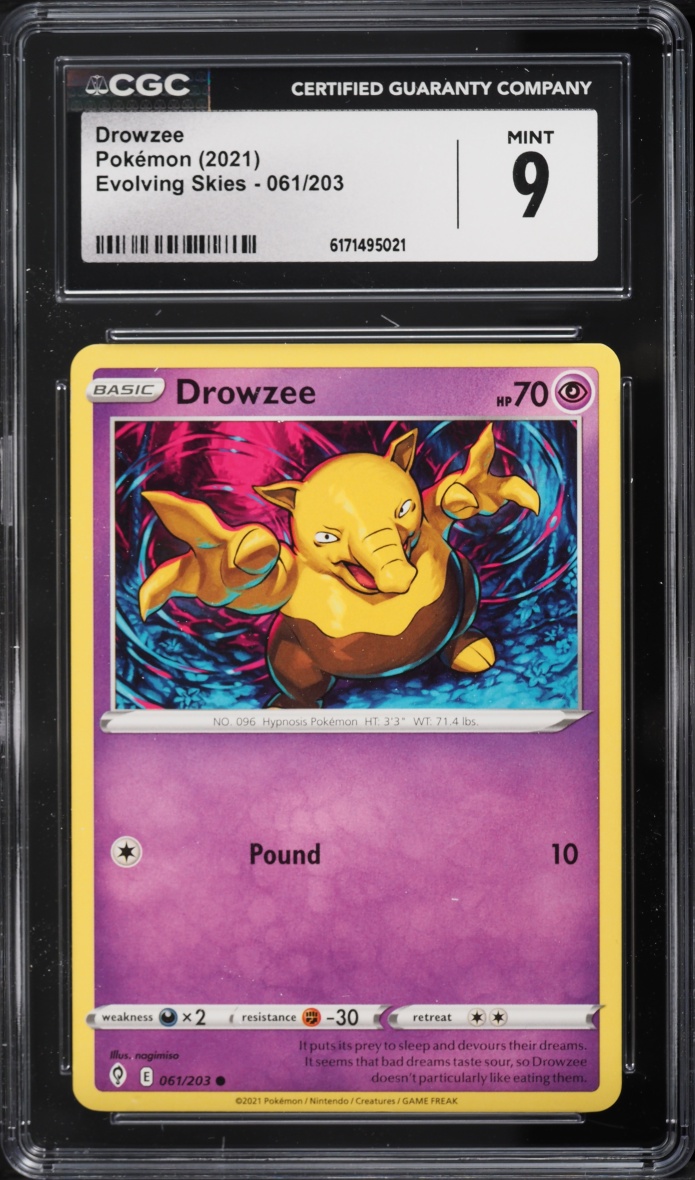 2021 Pokemon Sword & Shield Evolving Skies Partial Crimp Drowzee #061 CGC 9 MINT