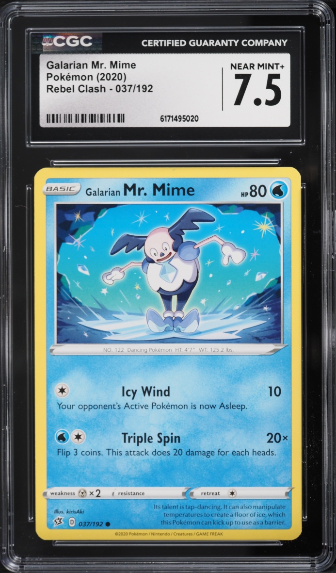 2020 Pokemon Sword & Shield Rebel Clash Galarian Mr. Mime #037 CGC 7.5 NRMT+
