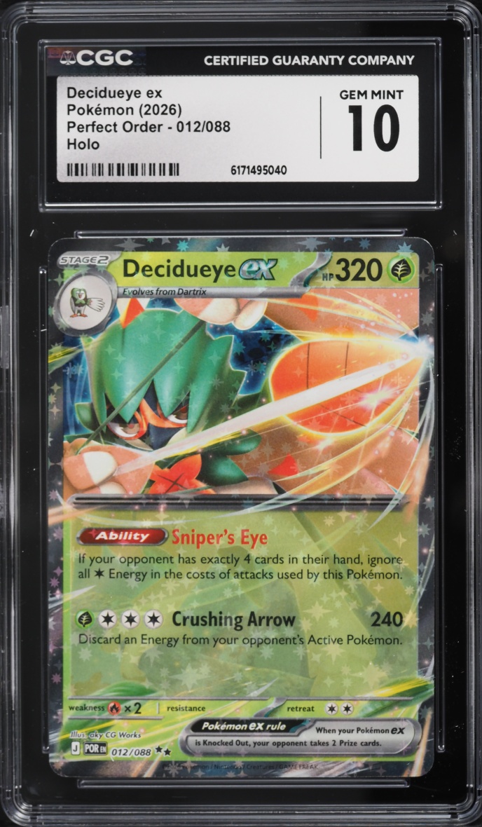 2026 Pokemon Mega Evolution Perfect Order Holo Decidueye ex #012 CGC 10 GEM MINT