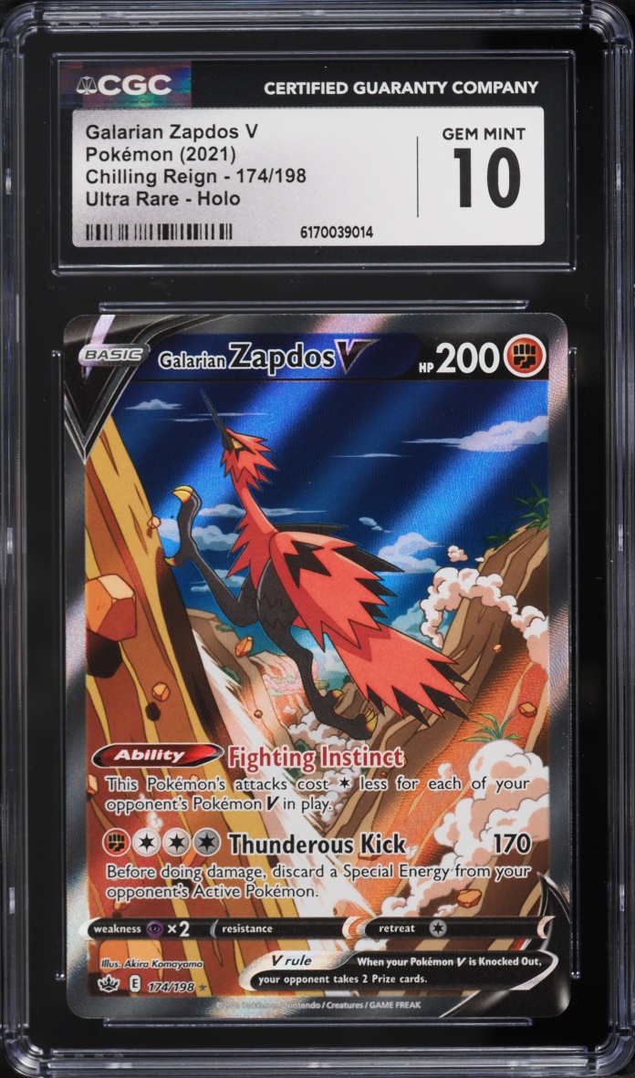 2021 Pokemon Sword & Shield Chilling Reign Alt Art Galarian Zapdos V #174 CGC 10 GEM MINT