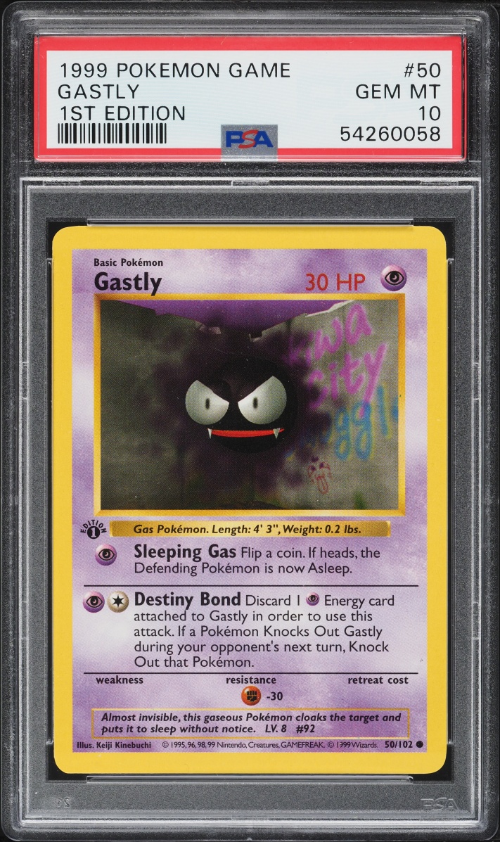 1999 Pokemon Base Set Shadowless 1st Edition Gastly #50 PSA 10 GEM MINT
