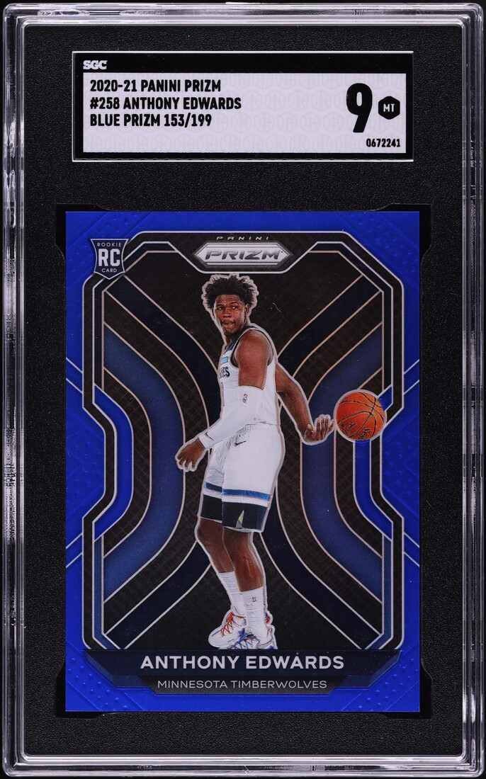 2020 Panini Prizm Blue Anthony Edwards ROOKIE /199 #258 SGC 9 MINT