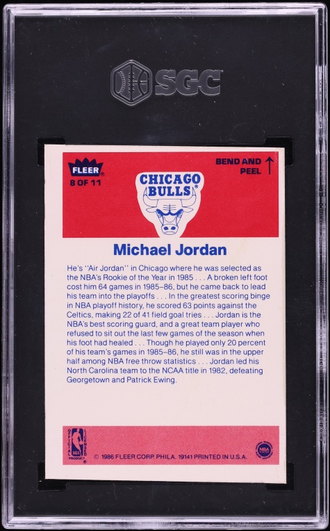1986 Fleer Sticker Michael Jordan ROOKIE #8 SGC 5 EX