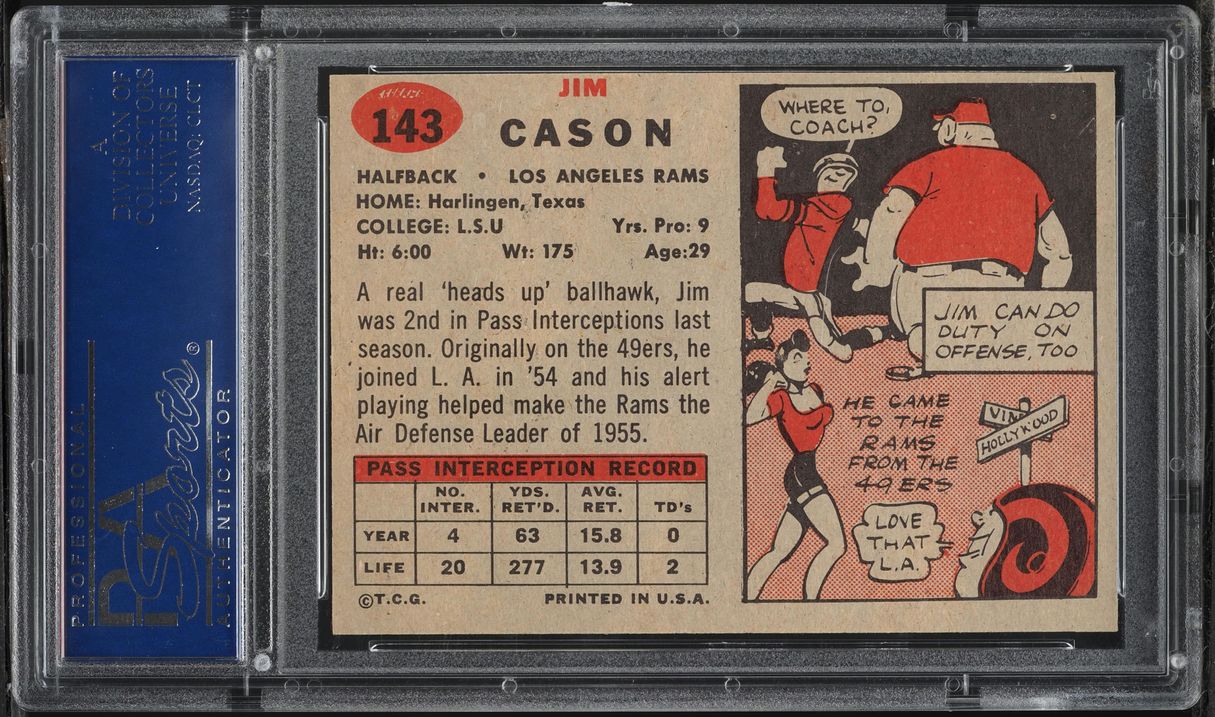 1957 Topps Football Jim Cason #143 PSA 8 NM-MT