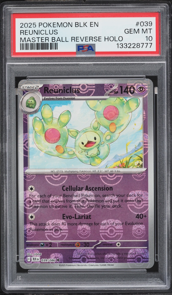 2025 Pokemon Scarlet & Violet Black Bolt Master Ball Reverse Holo Reuniclus #39 PSA 10 GEM MINT