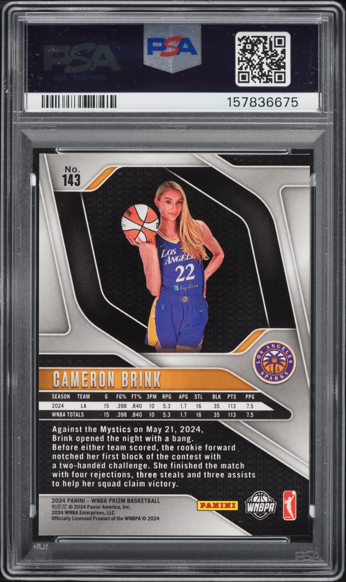 2024 Panini Prizm WNBA Cameron Brink ROOKIE #143 PSA 8 NM-MT