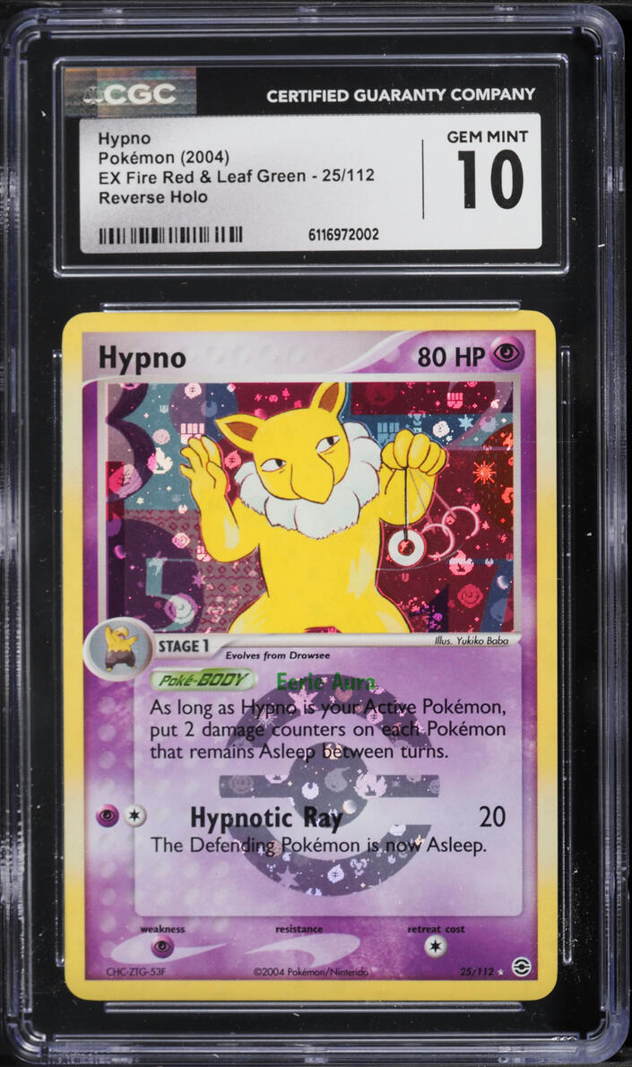 2004 Pokemon EX Fire Red & Leaf Green Reverse Holo Hypno #25 CGC 10 GEM MINT