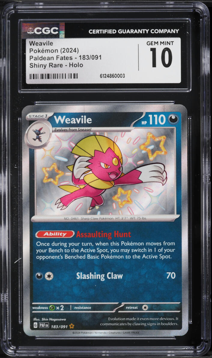 2024 Pokemon Scarlet & Violet Paldean Fates Shiny Weavile #183 CGC 10 GEM MINT