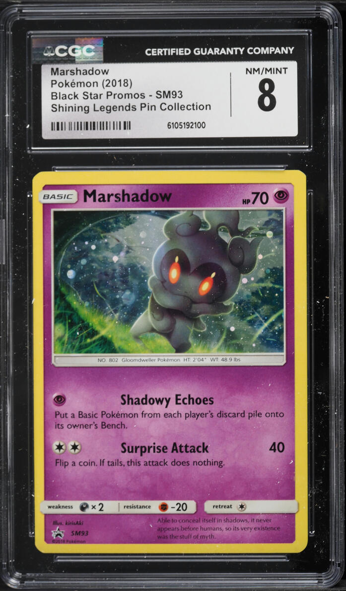 2018 Pokemon Sun & Moon Promos Shining Legends Pin Collection Holo Marshadow #SM93 CGC 8 NM-MT