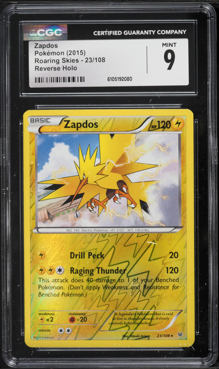 2015 Pokemon XY Roaring Skies Reverse Holo Zapdos #23 CGC 9 MINT