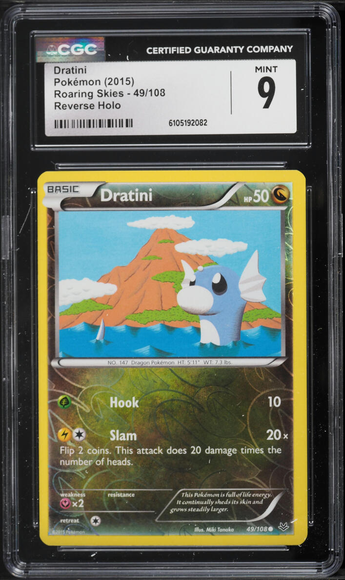 2015 Pokemon XY Roaring Skies Reverse Holo Dratini #49 CGC 9 MINT