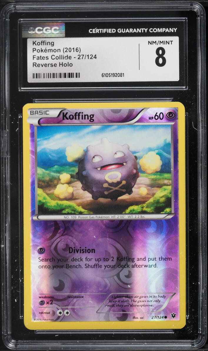2016 Pokemon XY Fates Collide Reverse Holo Koffing #27 CGC 8 NM-MT