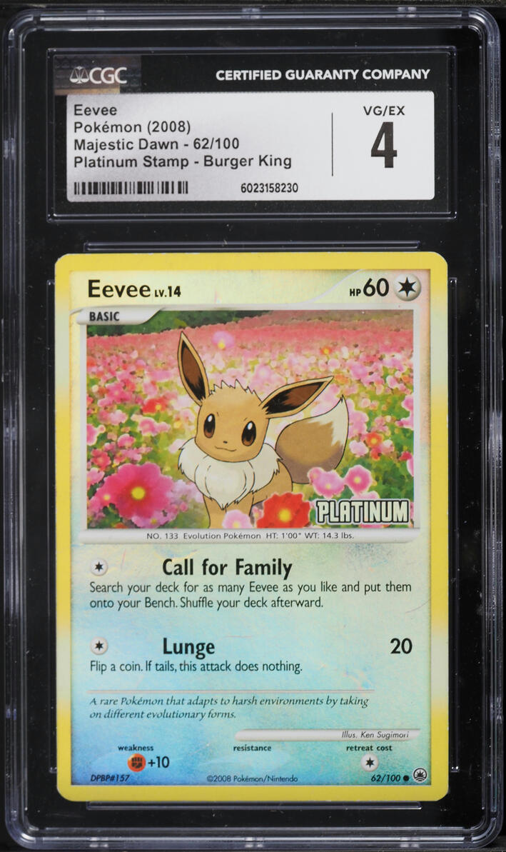 2008 Pokemon Diamond & Pearl Majestic Dawn Platinum Stamp Burger King Eevee #62 CGC 4 VGEX
