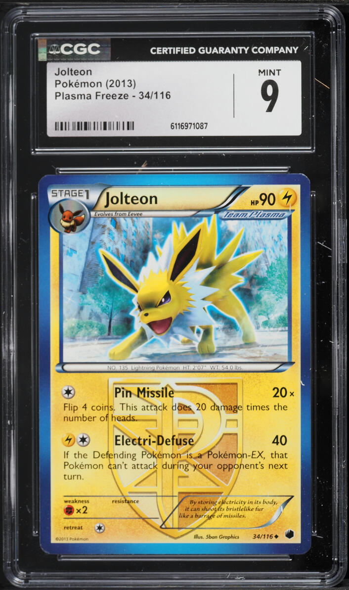 2013 Pokemon Black & White Plasma Freeze Jolteon #34 CGC 9 MINT