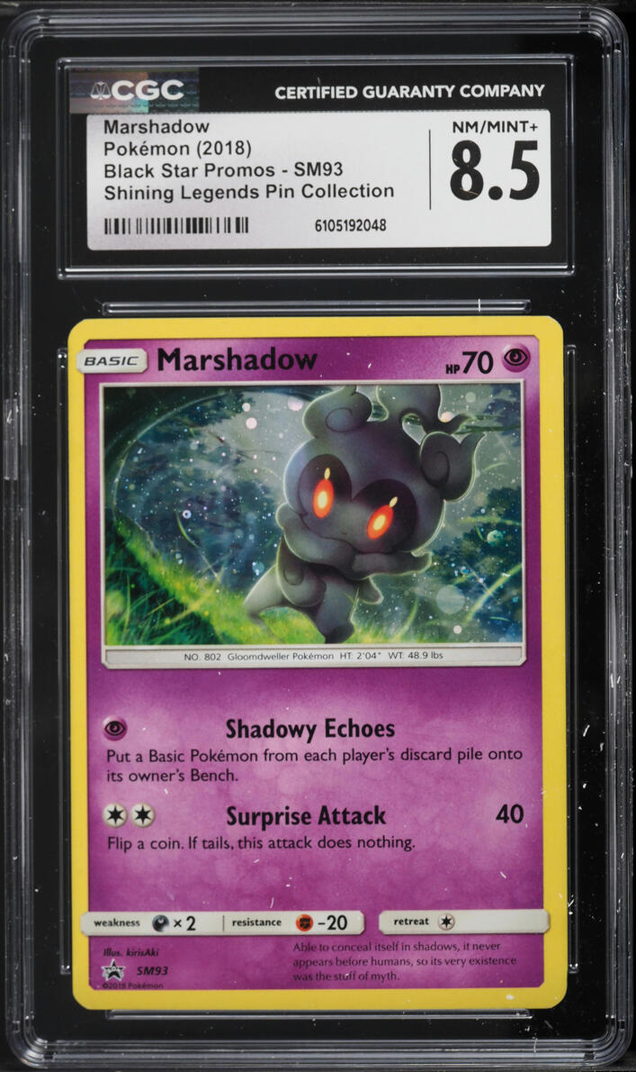 2018 Pokemon Sun & Moon Black Star Promo Shining Legends Holo Marshadow #SM93 CGC 8.5 NM-MT+