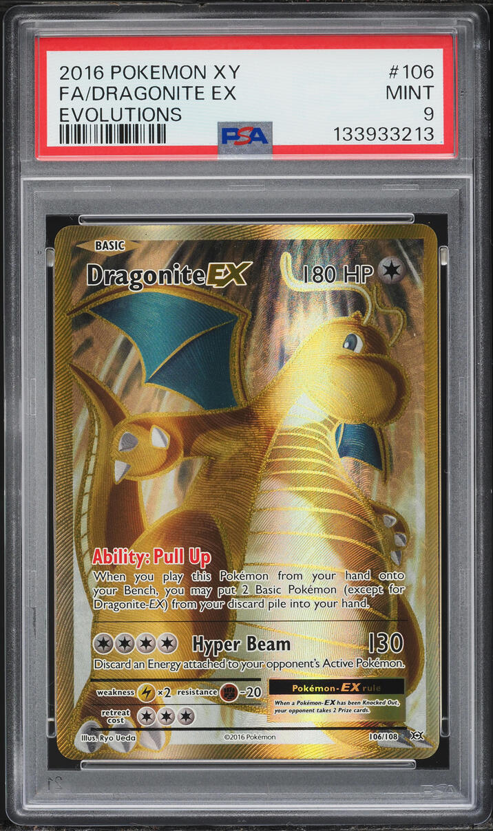 2016 Pokemon XY Evolutions Gold Rare Dragonite EX #106 PSA 9 MINT
