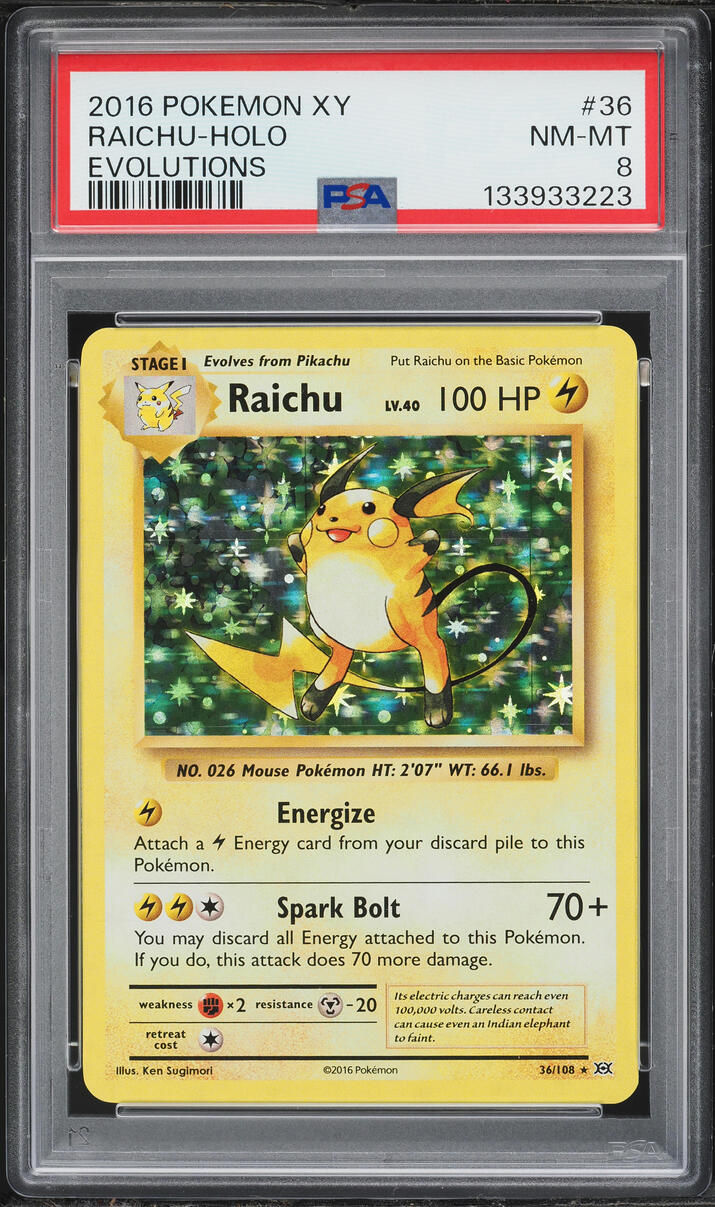 2016 Pokemon XY Evolutions Holo Raichu #36 PSA 8 NM-MT