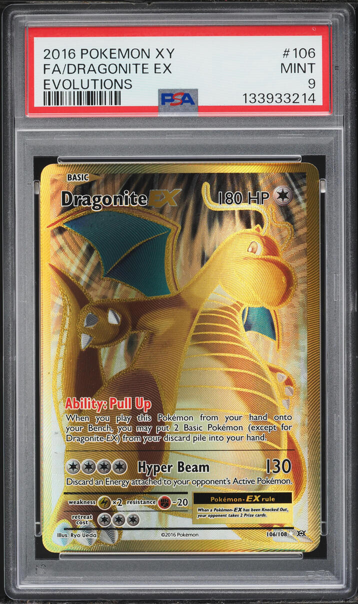 2016 Pokemon XY Evolutions Gold Rare Dragonite EX #106 PSA 9 MINT