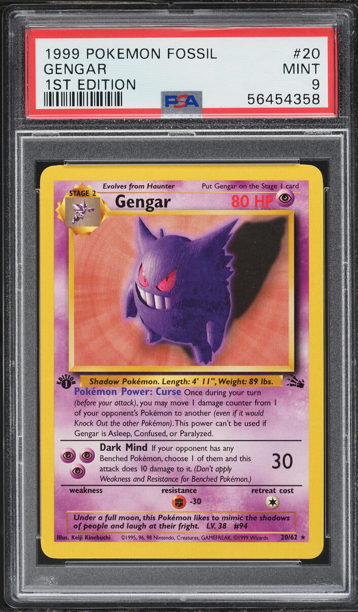1999 Pokemon Fossil 1st Edition Gengar #20 PSA 9 MINT