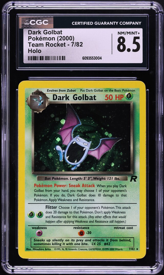 2000 Pokemon Team Rocket Holo Dark Golbat #7 CGC 8.5 NM-MT+