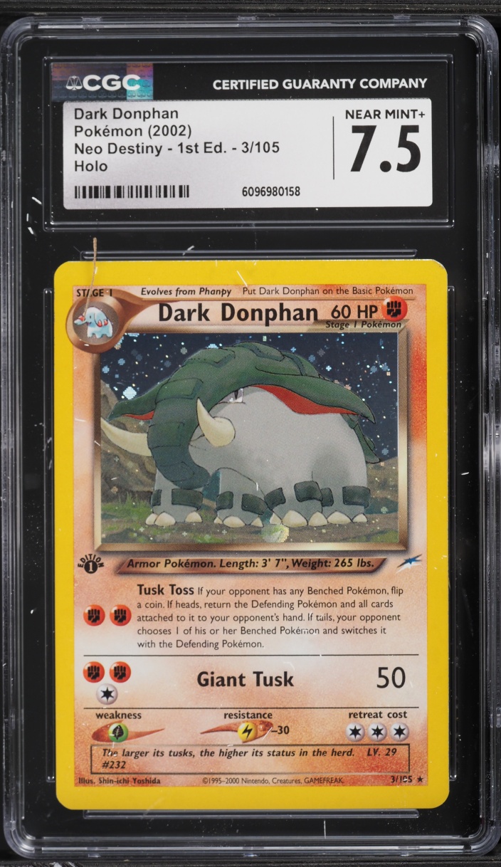 2002 Pokemon Neo Destiny 1st Edition Holo Dark Donphan #3 CGC 7.5 NRMT+